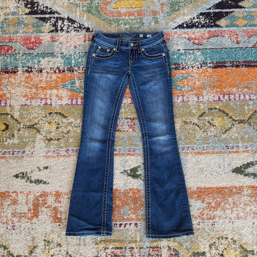 Miss Me Rhinestone Flap Pocket Embroidered Bootcut Jeans - Picture 2 of 12
